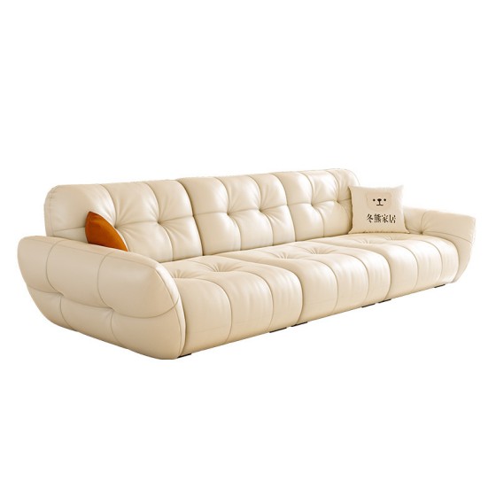 2026 New Arrival Olympia Cloud Puffy Genuine Leather Sofa, French Cream Style Top Grain Cowhide Couch For Small Household Living Room