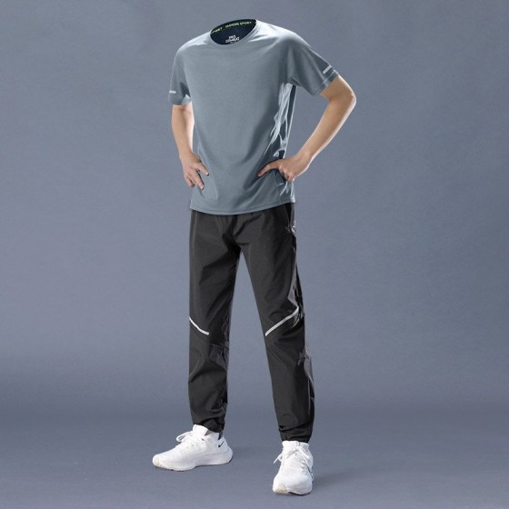 Men's 2026 New Summer Ice Silk Sports Tracksuit, Quick Dry Short Sleeve T-Shirt & Long Pants Set, Casual Running Fitness Workout Outfit