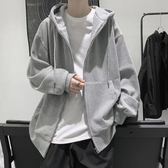 Men's New Autumn Hooded Cardigan, Korean Trendy Solid Color Loose Casual Ins Style Jacket, Dropshipping Available