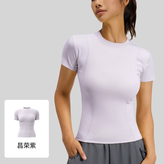 Women's Basic Peach Series Fitness Tee, Breathable Skinny Sports T-shirt for Running, Training & Yoga